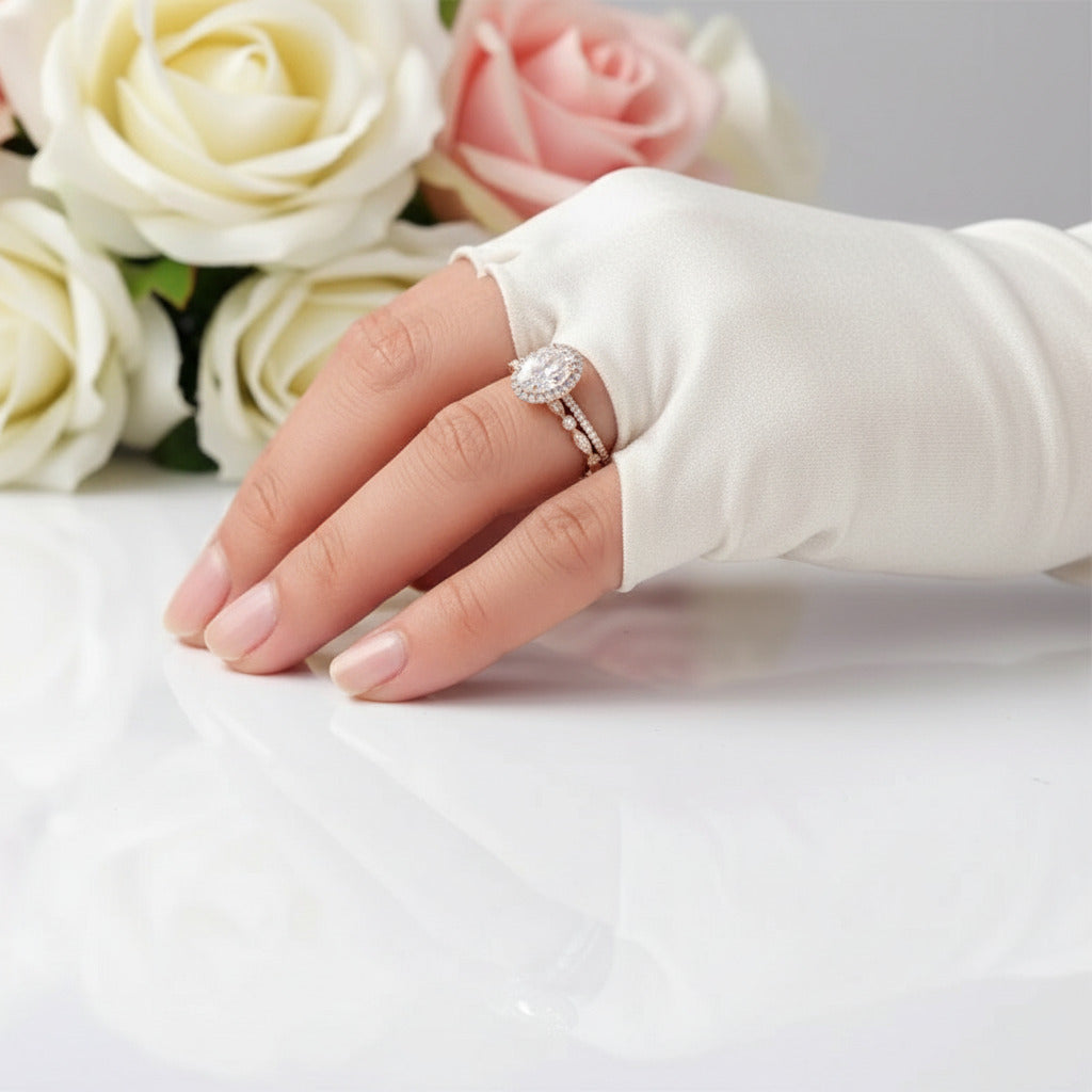 Solid 14K Rose Gold Oval Cut 1.5 Ct Diamond Halo Engagement Ring Set-Black Diamonds New York