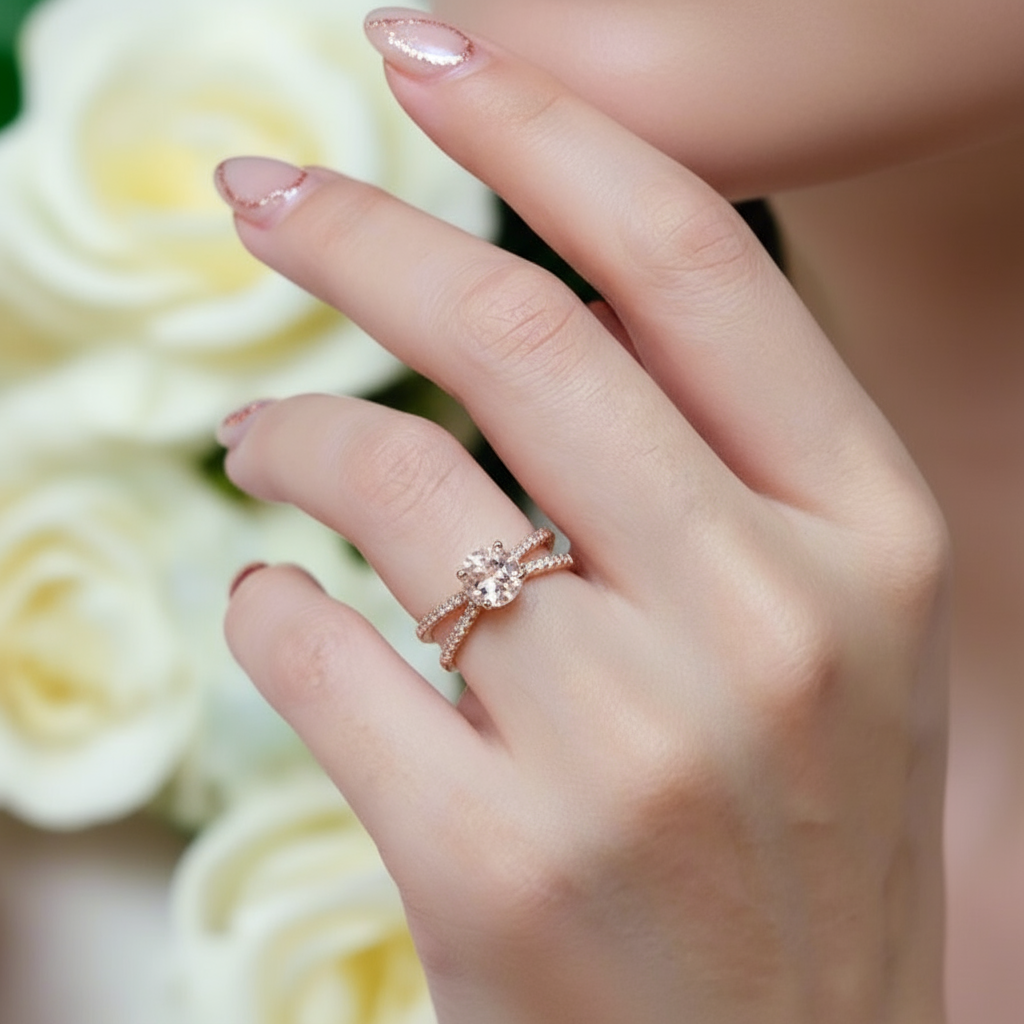 Solid 14k Rose Gold Round Morganite Engagement Ring-Black Diamonds New York