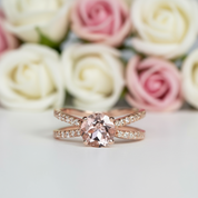 Solid 14k Rose Gold Round Morganite Engagement Ring-Black Diamonds New York