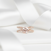 Solid 14k Rose Gold Round Morganite Engagement Ring-Black Diamonds New York