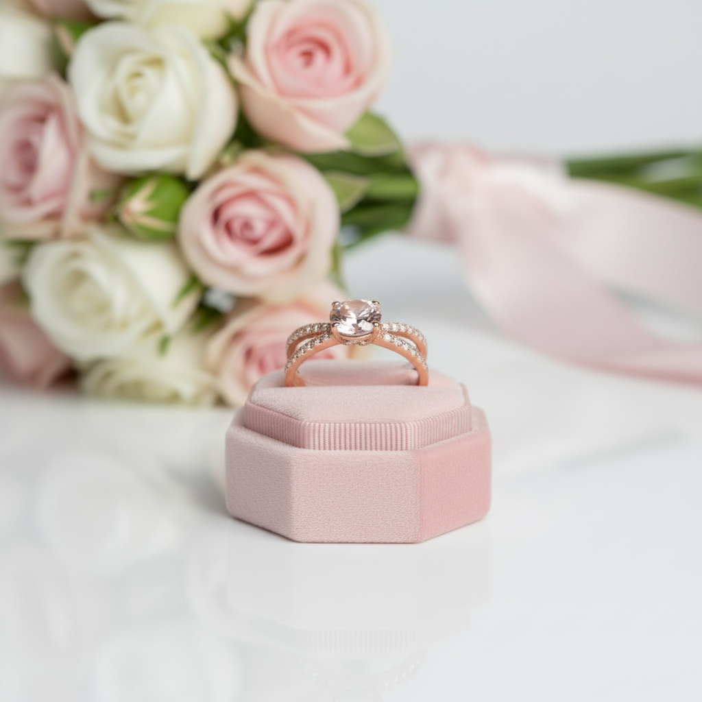 Solid 14k Rose Gold Round Morganite Engagement Ring-Black Diamonds New York