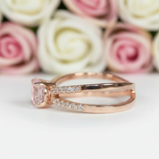 Solid 14k Rose Gold Round Morganite Engagement Ring-Black Diamonds New York