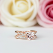 Solid 14k Rose Gold Round Morganite Engagement Ring-Black Diamonds New York