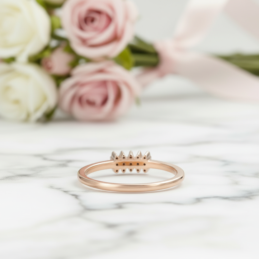 Solid 14k Rose Gold Tiny Diamond Option Stackable Wedding Band-Black Diamonds New York