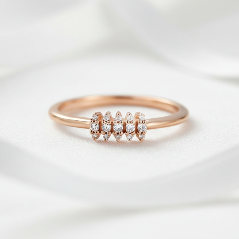 Solid 14k Rose Gold Tiny Diamond Option Stackable Wedding Band-Black Diamonds New York