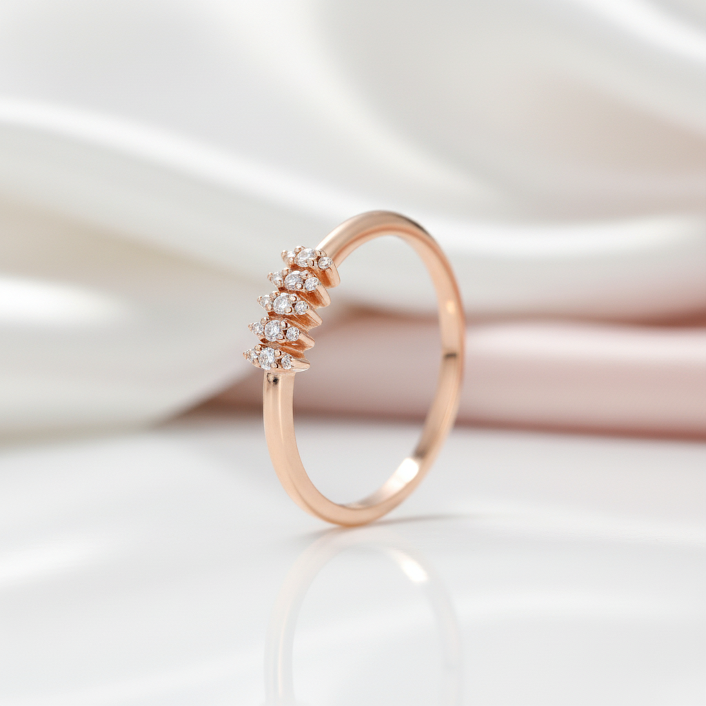 Solid 14k Rose Gold Tiny Diamond Option Stackable Wedding Band-Black Diamonds New York