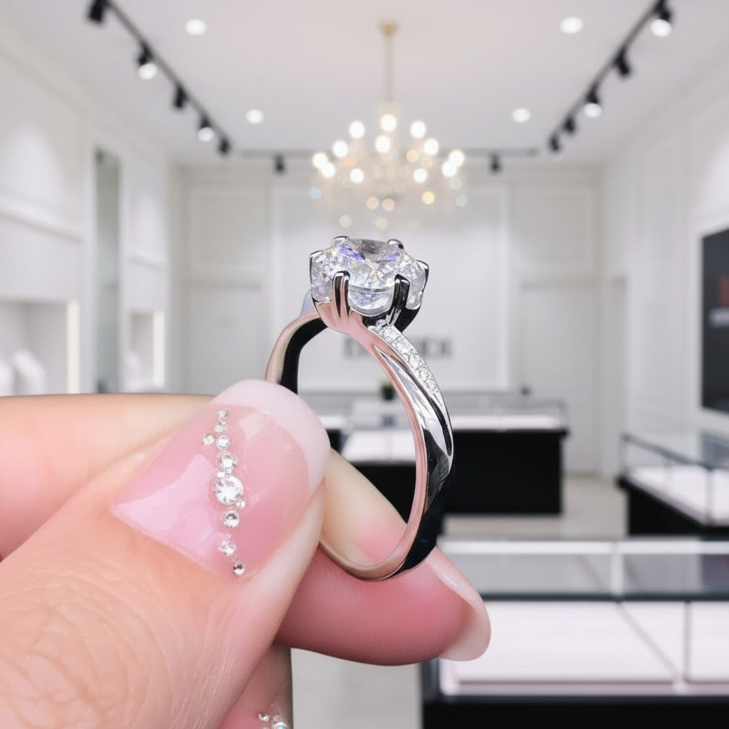 Solid 14k White Gold 1.0 Ct Round Diamond Option Engagement Ring-Black Diamonds New York