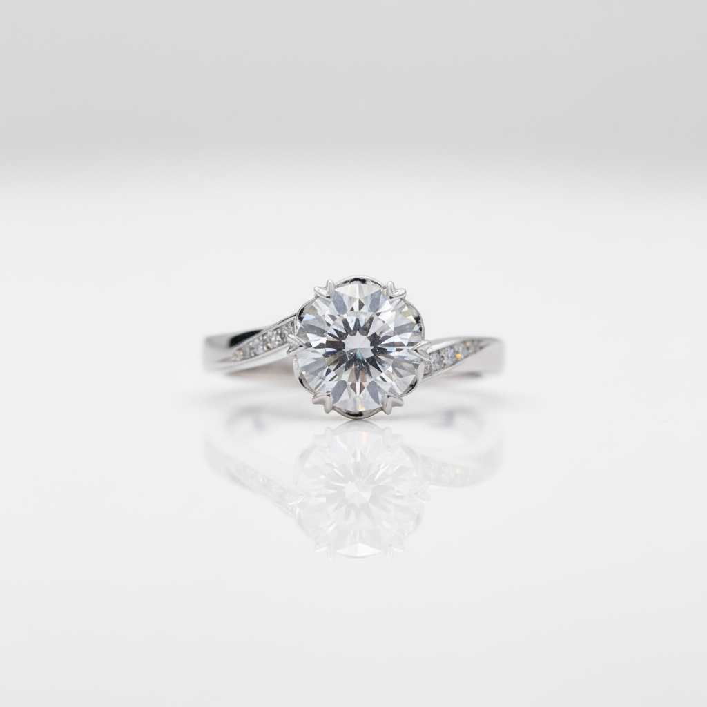 Solid 14k White Gold 1.0 Ct Round Diamond Option Engagement Ring-Black Diamonds New York