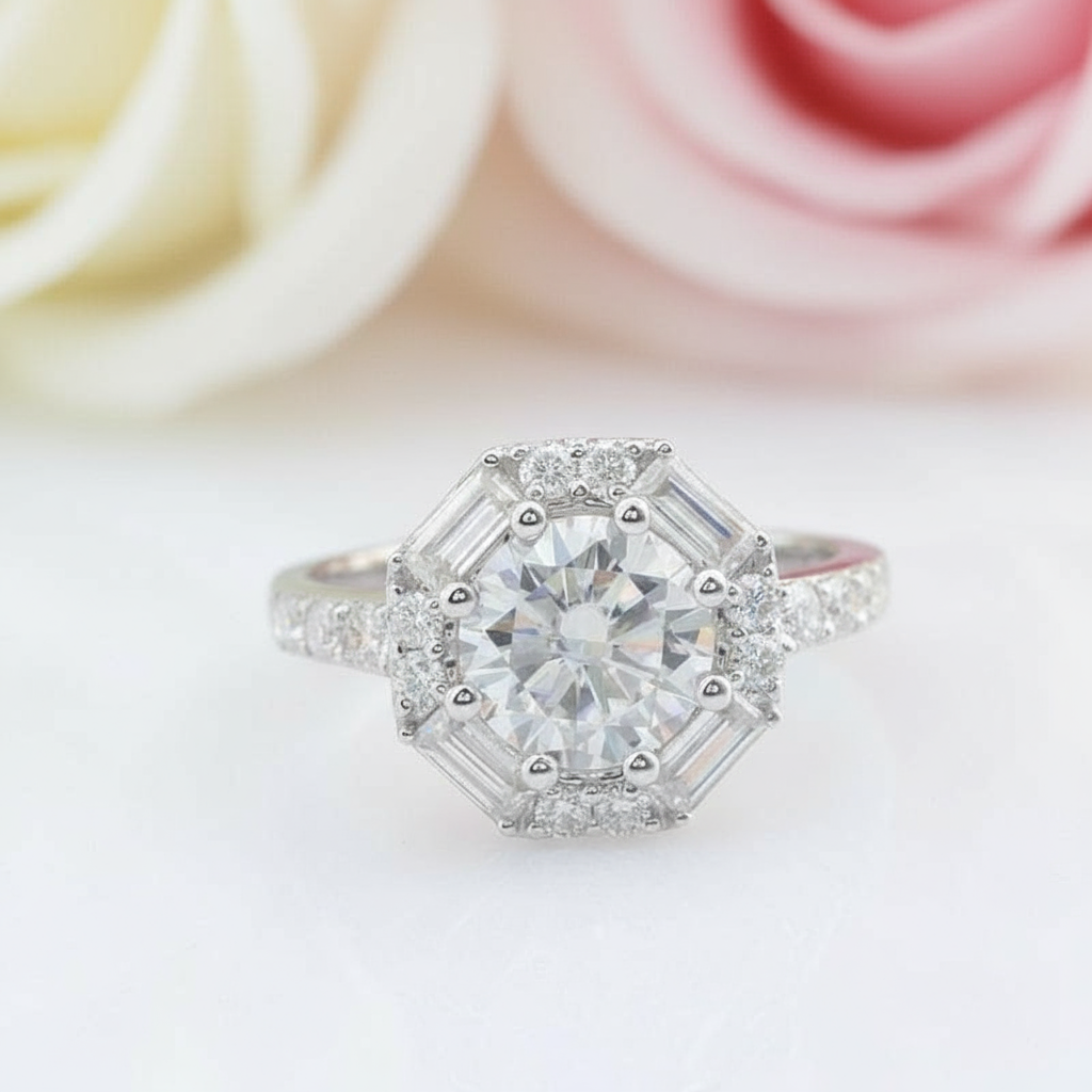 Solid 14k White Gold 1.5ct 7.5mm Diamond Halo Engagement Ring-Black Diamonds New York