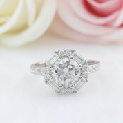 Solid 14k White Gold 1.5ct 7.5mm Diamond Halo Engagement Ring-Black Diamonds New York