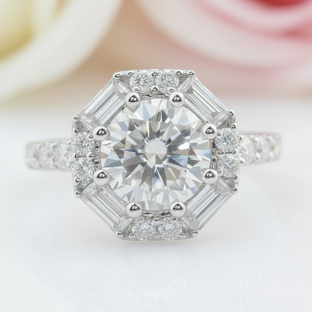 Solid 14k White Gold 1.5ct 7.5mm Diamond Halo Engagement Ring-Black Diamonds New York