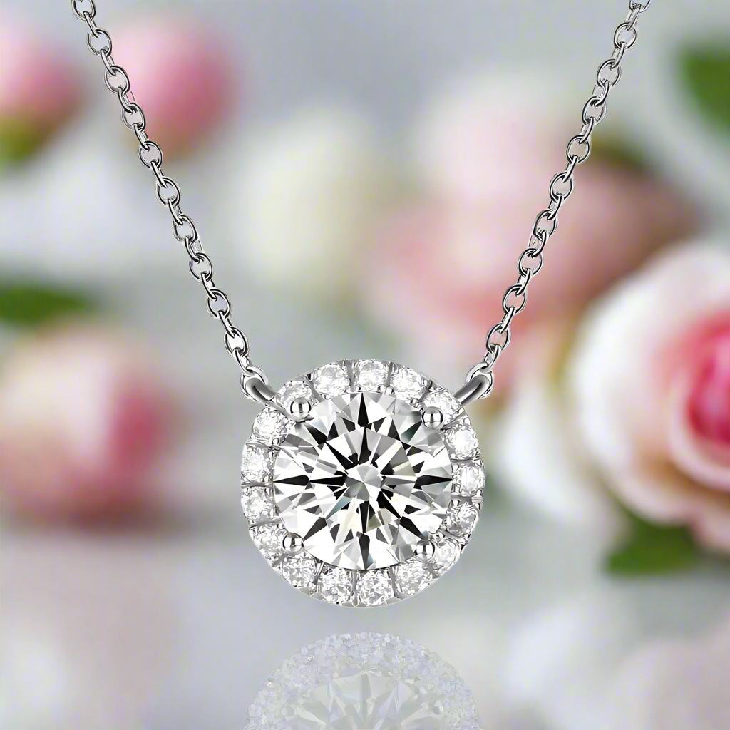 Solid 14k White Gold 1.0 Ct Diamond Halo Pedant Necklace-Black Diamonds New York