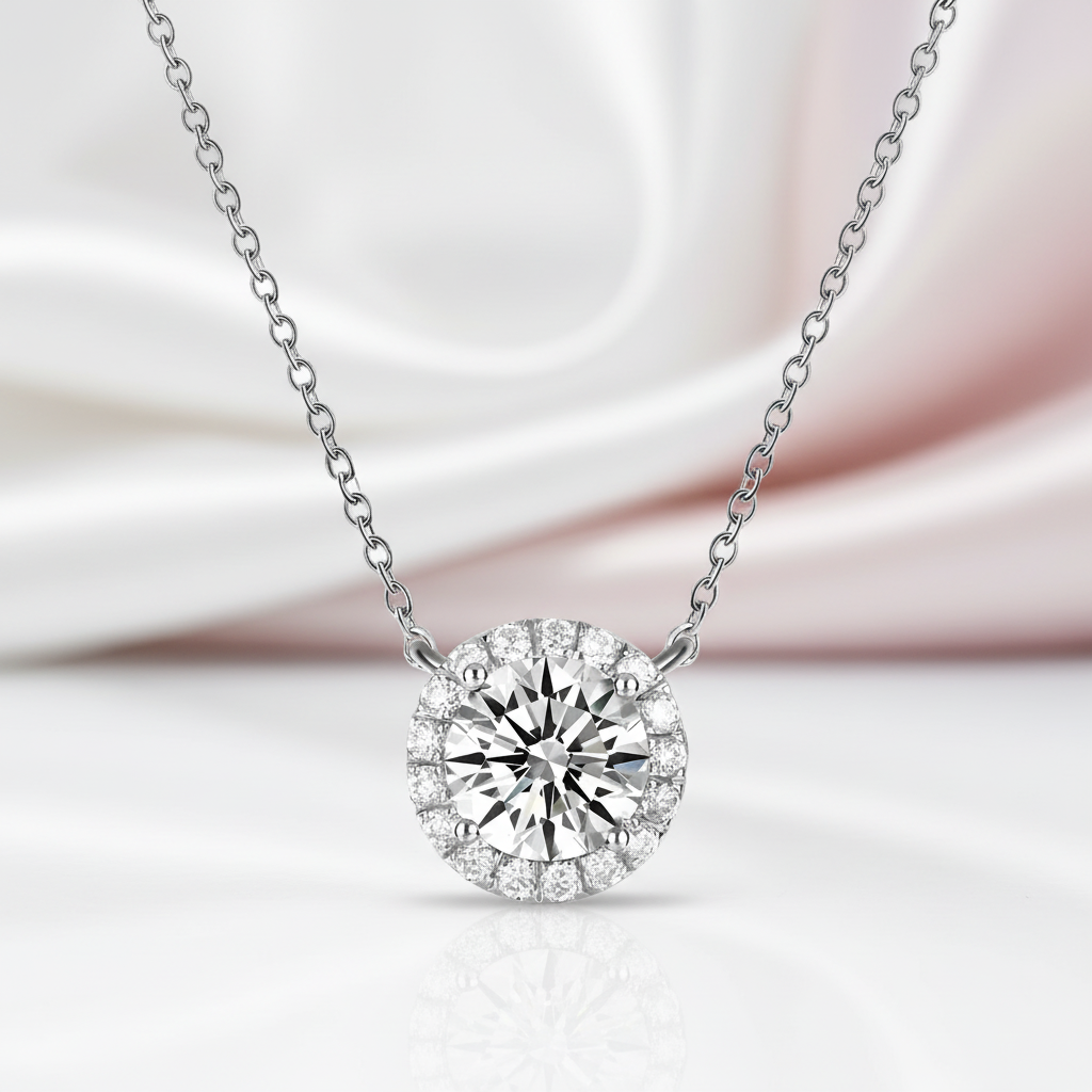 Solid 14k White Gold 1.0 Ct Diamond Option Halo Pedant Necklace-Black Diamonds New York