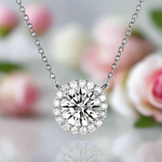 Solid 14k White Gold 1.0 Ct Diamond Halo Pedant Necklace-Black Diamonds New York