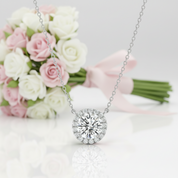 Solid 14k White Gold 1.0 Ct Diamond Option Halo Pedant Necklace-Black Diamonds New York