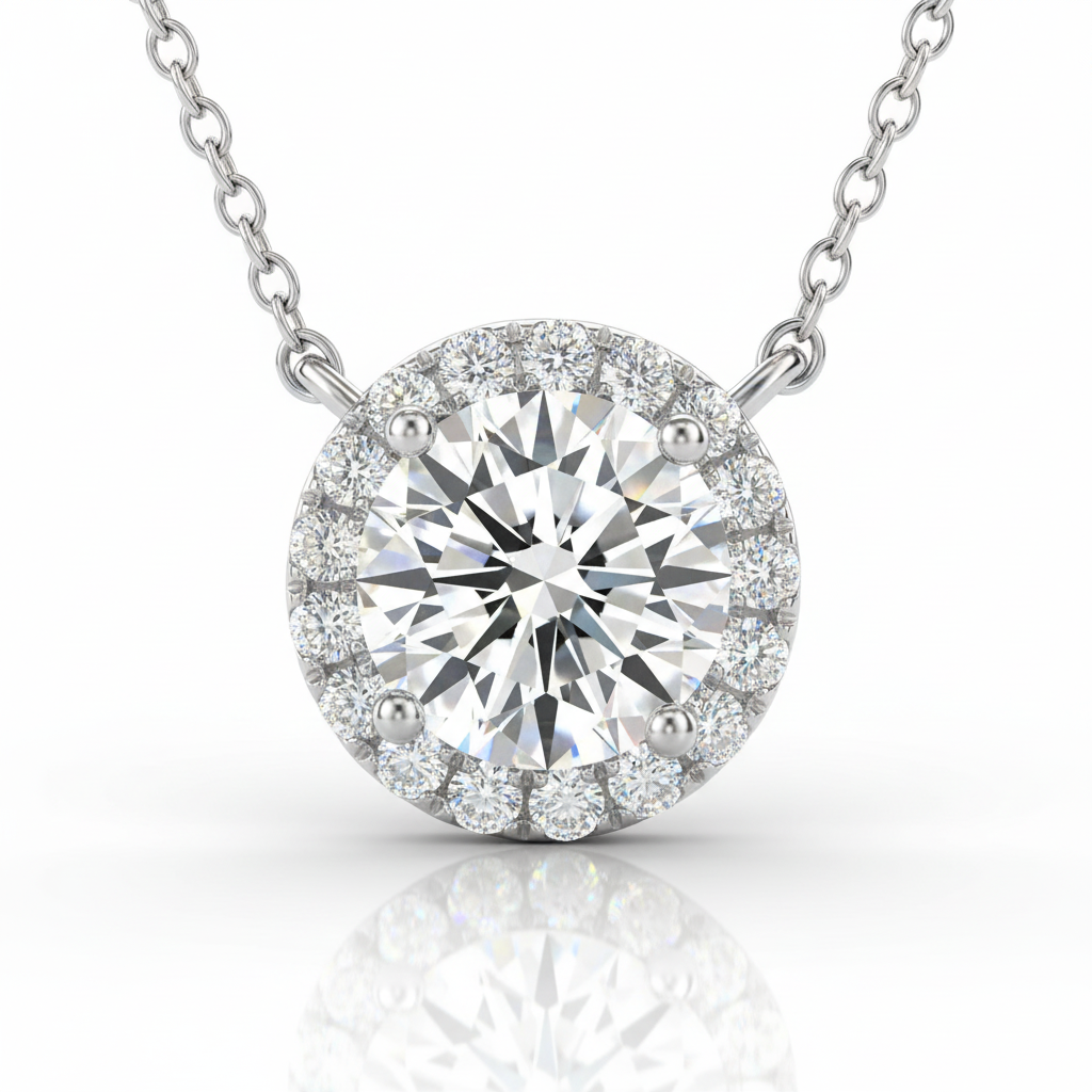 Solid 14k White Gold 1.0 Ct Diamond Option Halo Pedant Necklace-Black Diamonds New York