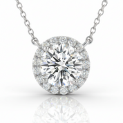Solid 14k White Gold 1.0 Ct Diamond Option Halo Pedant Necklace-Black Diamonds New York