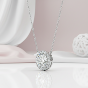 Solid 14k White Gold 1.0 Ct Diamond Option Halo Pedant Necklace-Black Diamonds New York