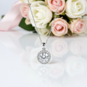 Solid 14k White Gold 1.0 Ct Diamond Option Halo Pedant Necklace-Black Diamonds New York