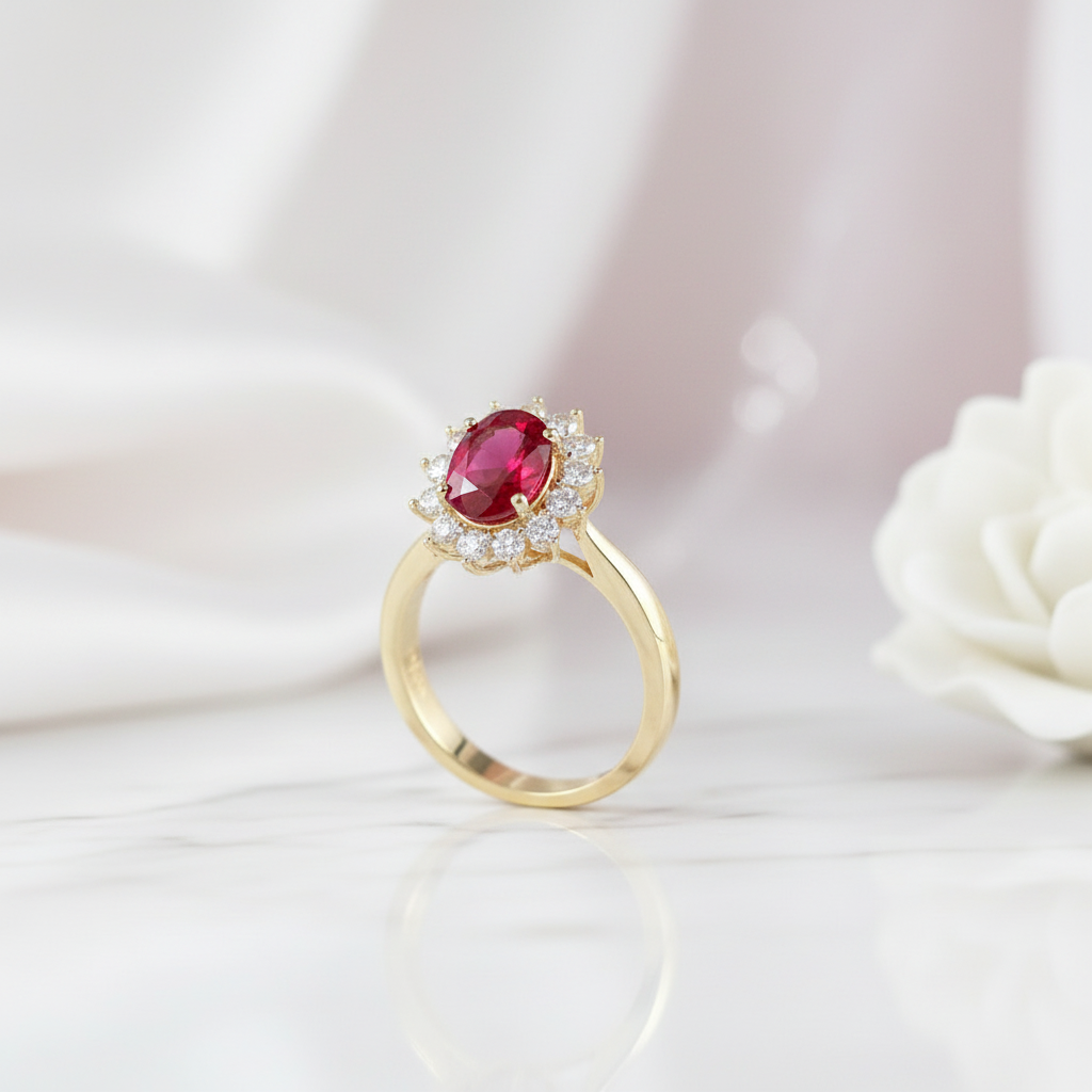 Solid 14k Yellow Gold 3.0 Ct Ruby with Diamond Option Engagement Ring-Black Diamonds New York