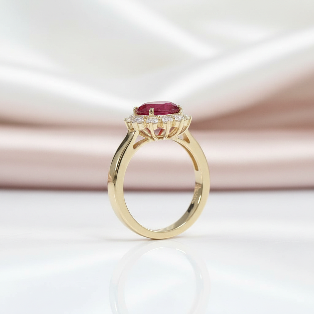 Solid 14k Yellow Gold 3.0 Ct Ruby with Diamond Engagement Ring-Black Diamonds New York
