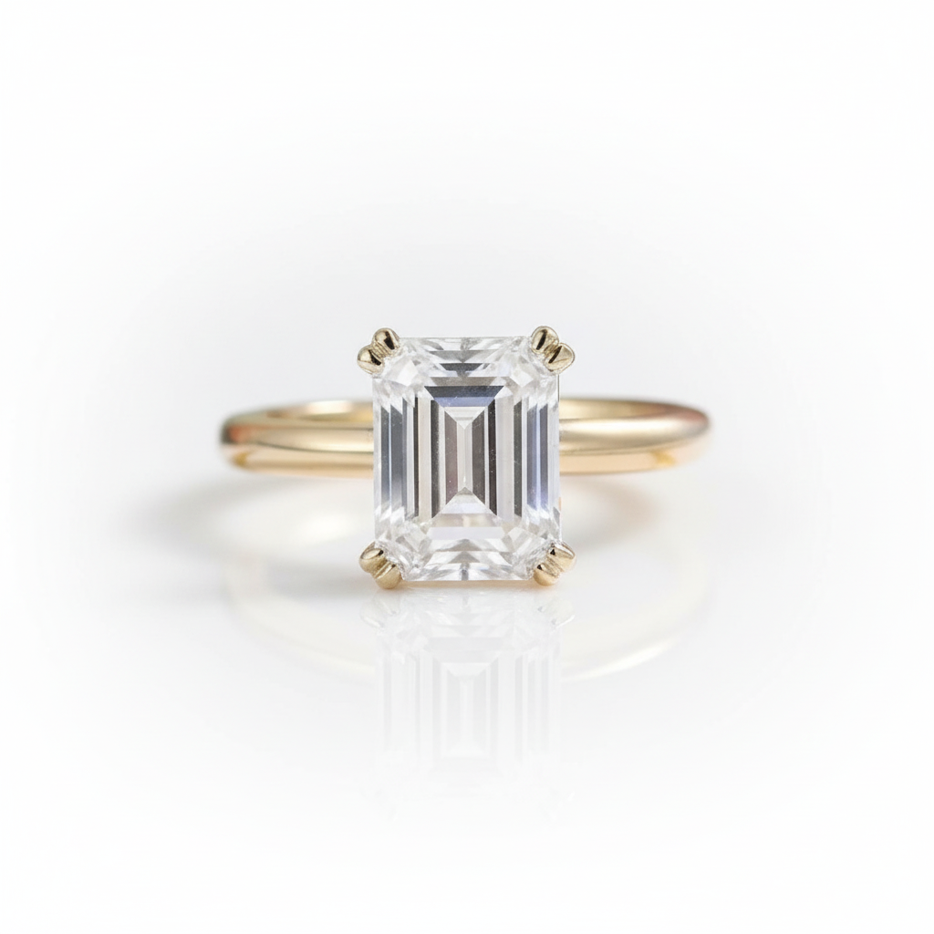 Solid 14K Yellow Gold 7*9mm Emerald Cut Diamond Option Solitaire Engagement Ring-Black Diamonds New York