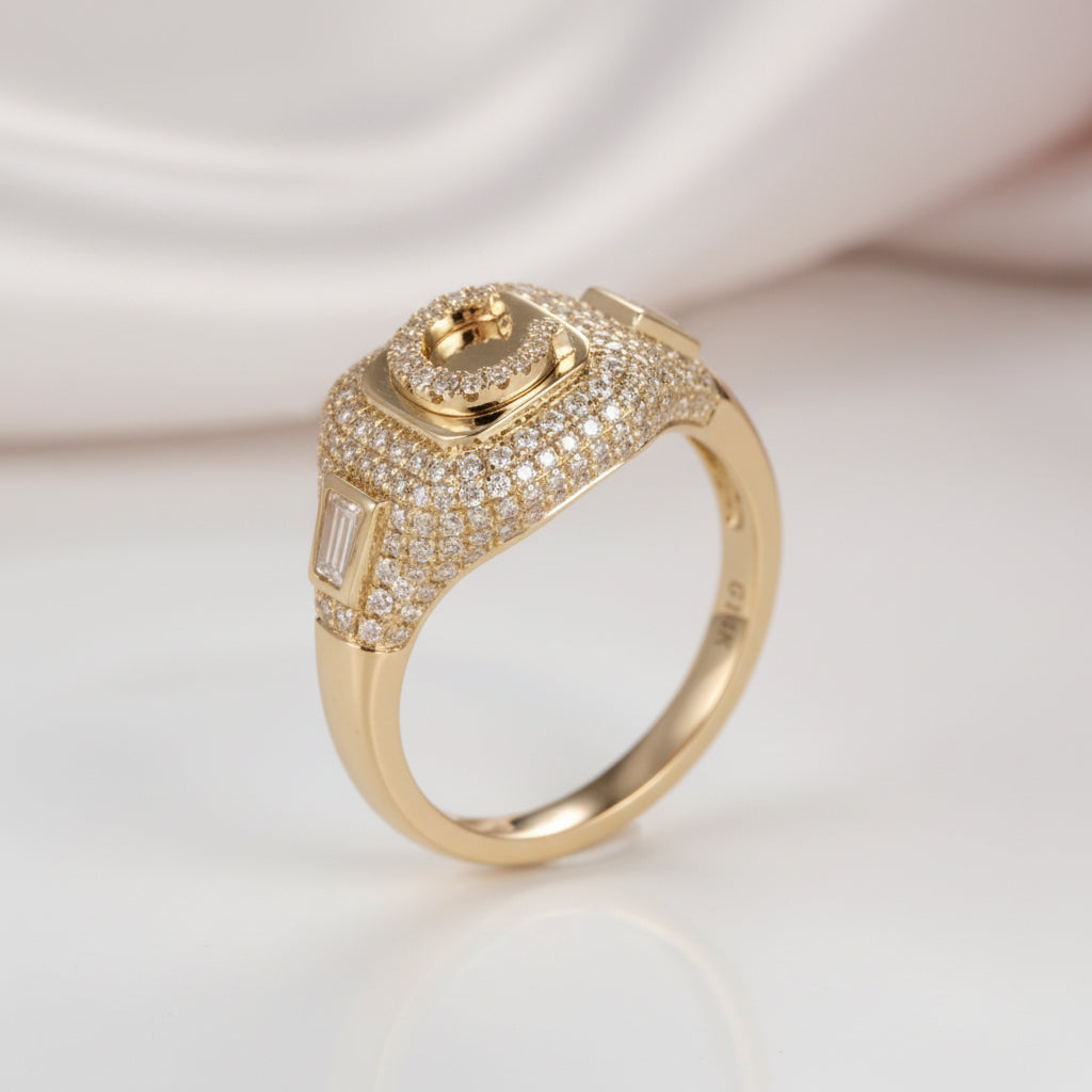 Solid 14k Yellow Gold C Letter Diamond Option Women's Engagement Ring-Black Diamonds New York