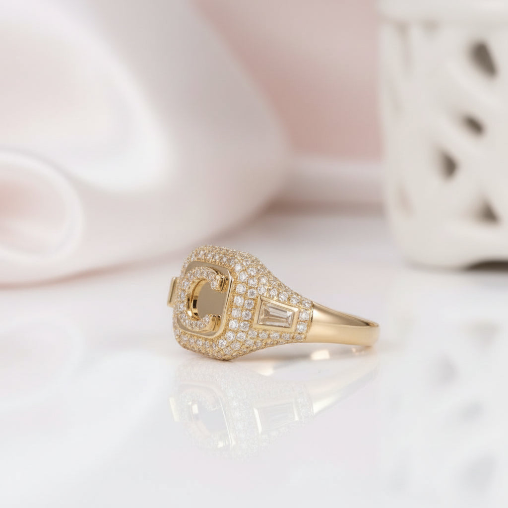 Solid 14k Yellow Gold C Letter Diamond Option Women's Engagement Ring-Black Diamonds New York