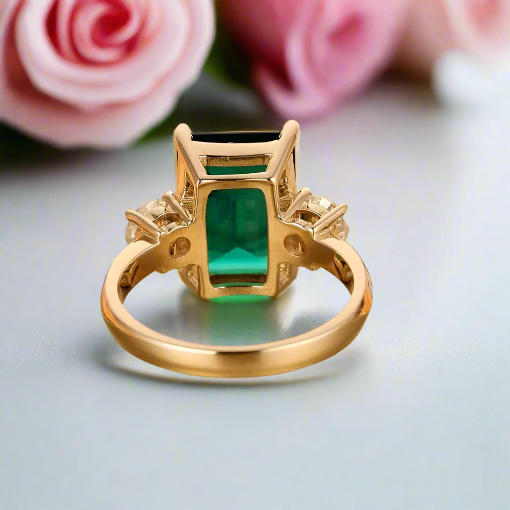 Solid 14K Yellow Gold Emerald Cut Engagement Ring with Diamond-Black Diamonds New York