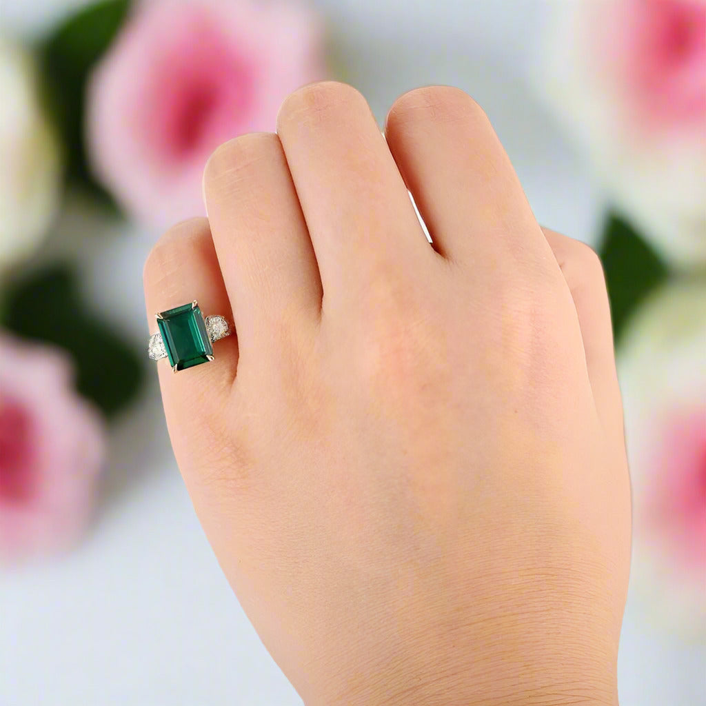 Solid 14K Yellow Gold Emerald Cut Engagement Ring with Diamond-Black Diamonds New York