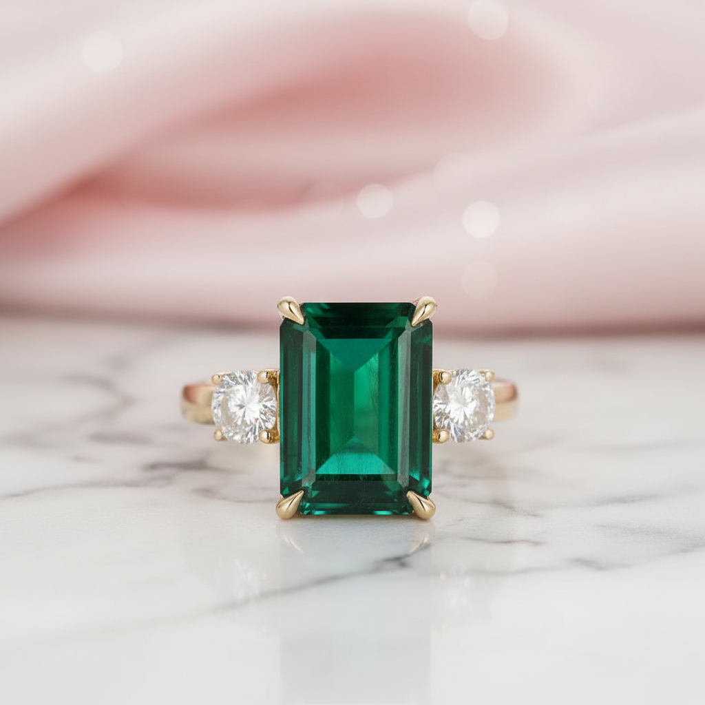 Solid 14k Yellow Gold Emerald Cut Engagement Ring with Diamond Option-Black Diamonds New York