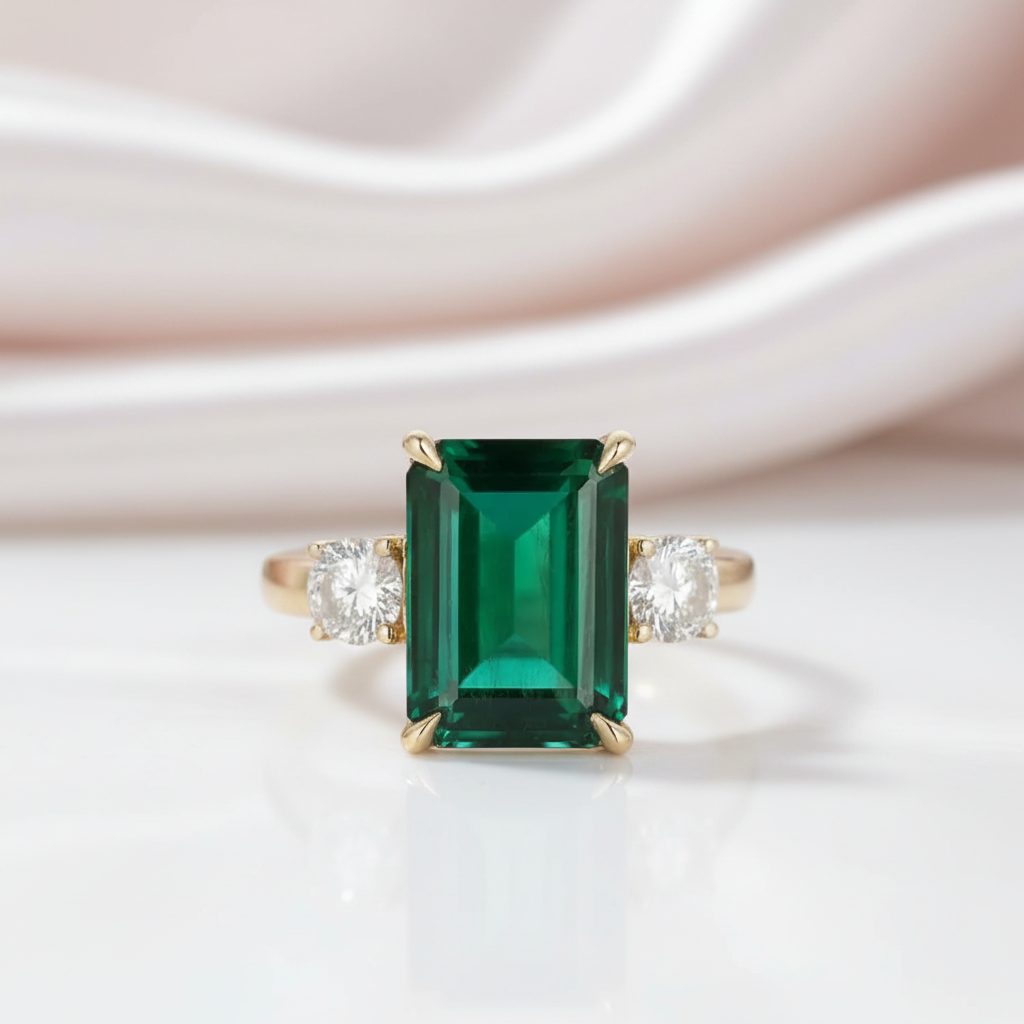 Solid 14k Yellow Gold Emerald Cut Engagement Ring with Diamond Option-Black Diamonds New York
