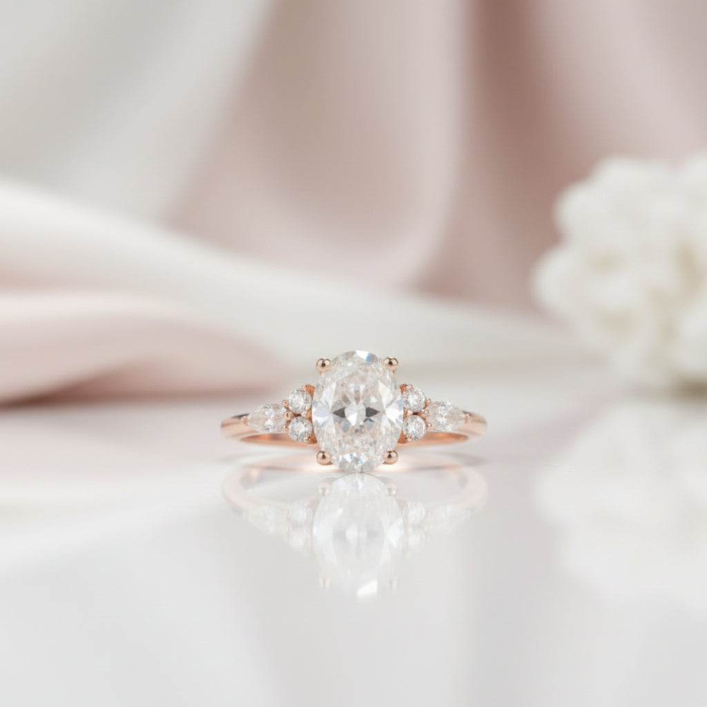 Solid 18k Rose Gold 1.5 Ct Oval Diamond Option Engagement Ring-Black Diamonds New York