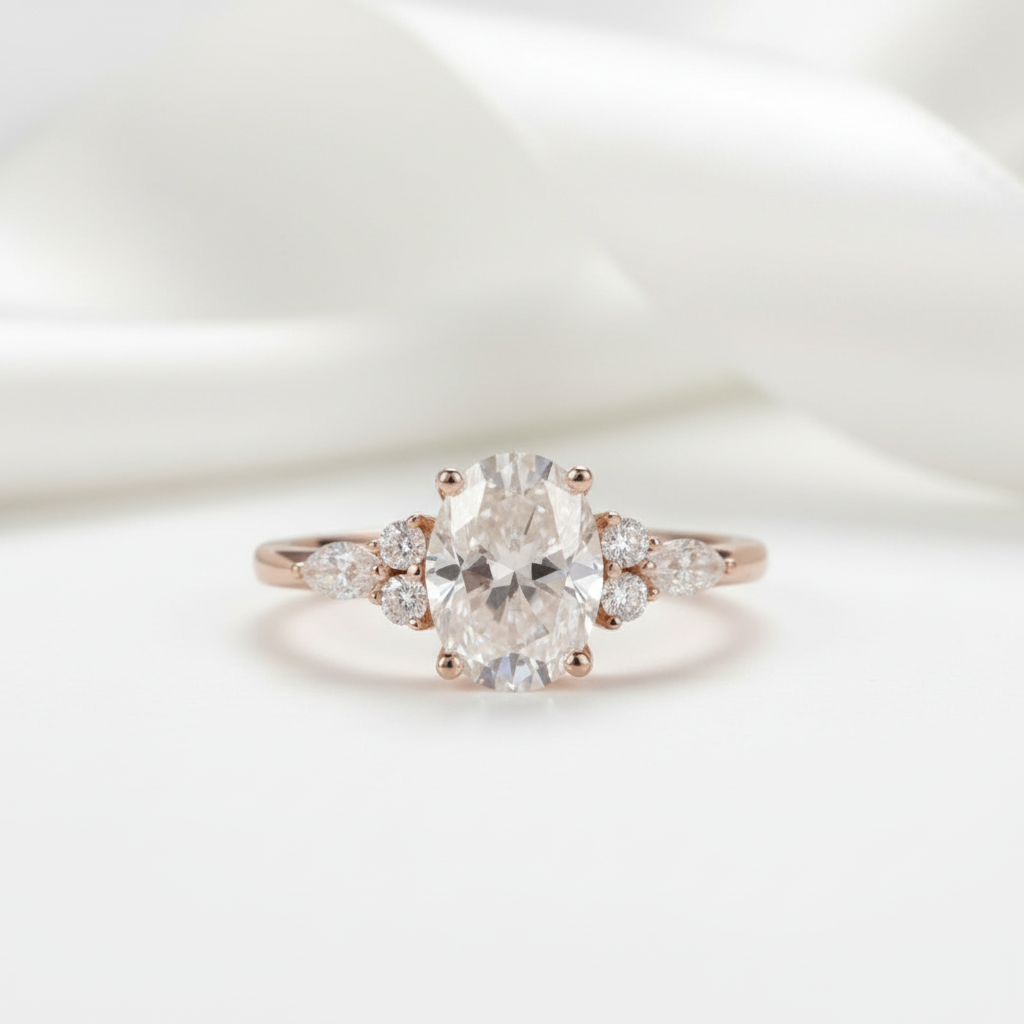 Solid 18k Rose Gold 1.5 Ct Oval Diamond Option Engagement Ring-Black Diamonds New York