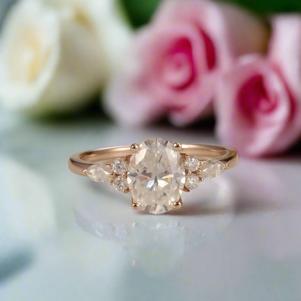 Solid 18k Rose Gold 1.5 Ct Oval Diamond Engagement Ring-Black Diamonds New York