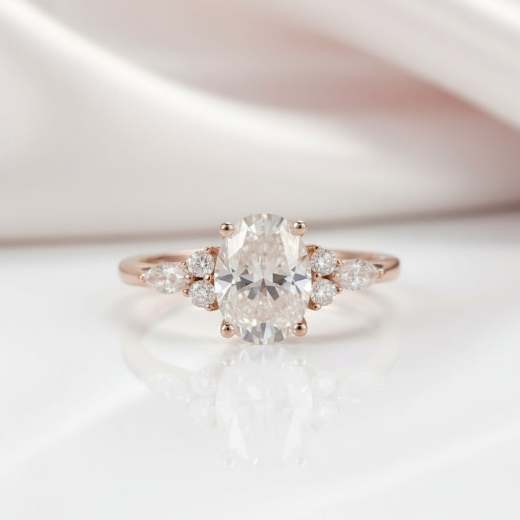 Solid 18k Rose Gold 1.5 Ct Oval Diamond Option Engagement Ring-Black Diamonds New York