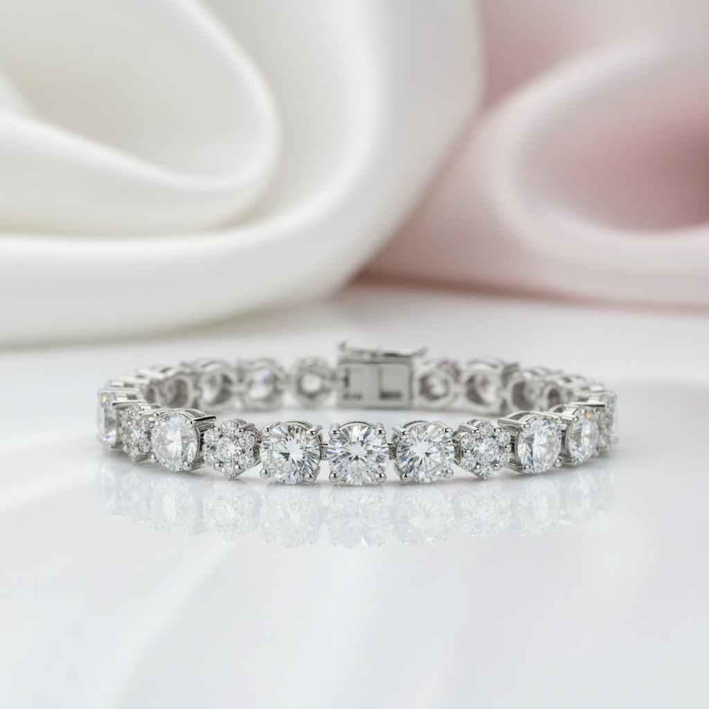 Solid 18k White Gold Diamond Option Tennis Bracelet-Black Diamonds New York