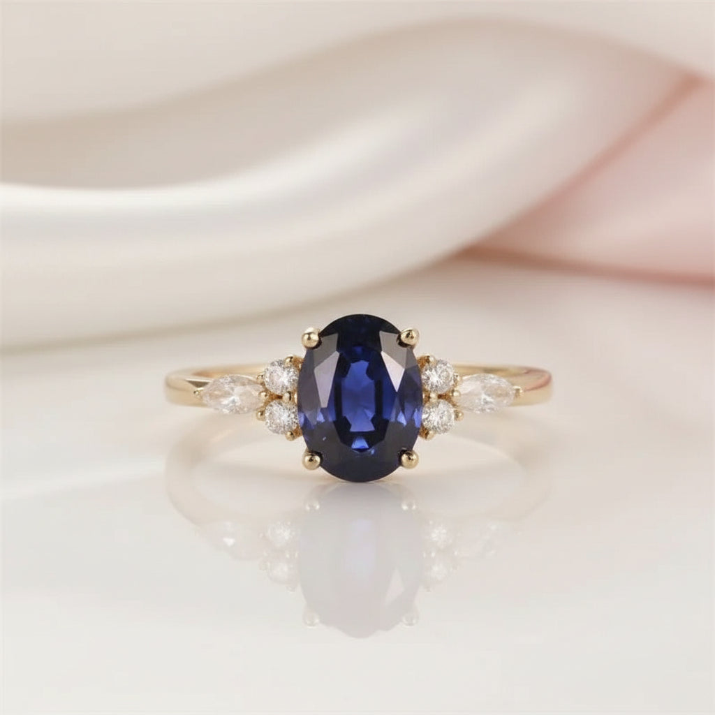 Solid 18k Yellow Gold 2.0 Ctw Oval Sapphire Engagement Ring-Black Diamonds New York