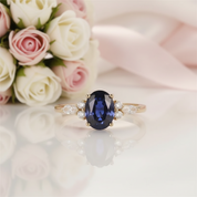 Solid 18k Yellow Gold 2.0 Ctw Oval Sapphire Engagement Ring-Black Diamonds New York