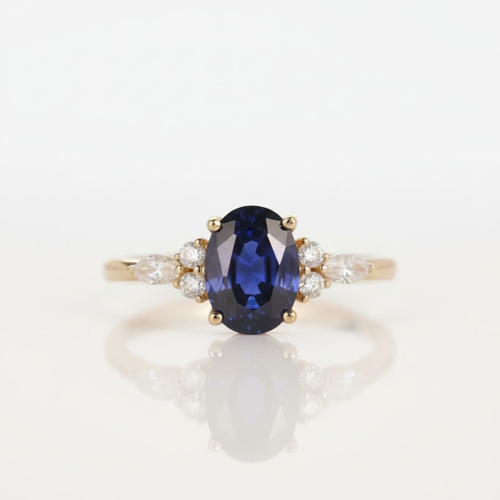 Solid 18k Yellow Gold 2.0 Ctw Oval Sapphire Engagement Ring-Black Diamonds New York
