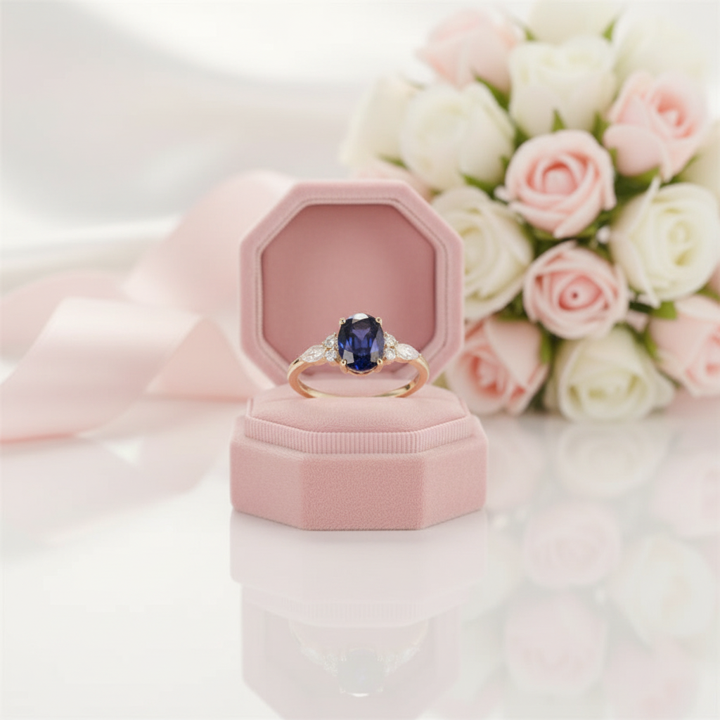 Solid 18k Yellow Gold 2.0 Ctw Oval Sapphire Engagement Ring-Black Diamonds New York