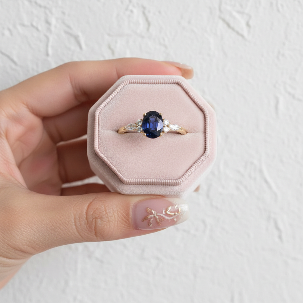 Solid 18k Yellow Gold 2.0 Ctw Oval Sapphire Engagement Ring-Black Diamonds New York