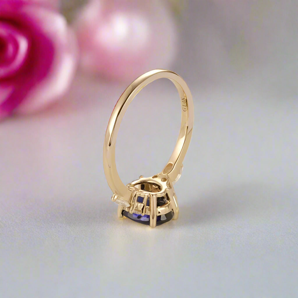 Solid 18k Yellow Gold 2.0 Ctw Oval Sapphire Engagement Ring-Black Diamonds New York