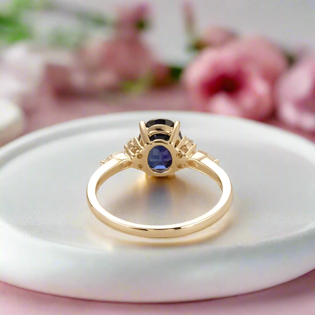 Solid 18k Yellow Gold 2.0 Ctw Oval Sapphire Engagement Ring-Black Diamonds New York