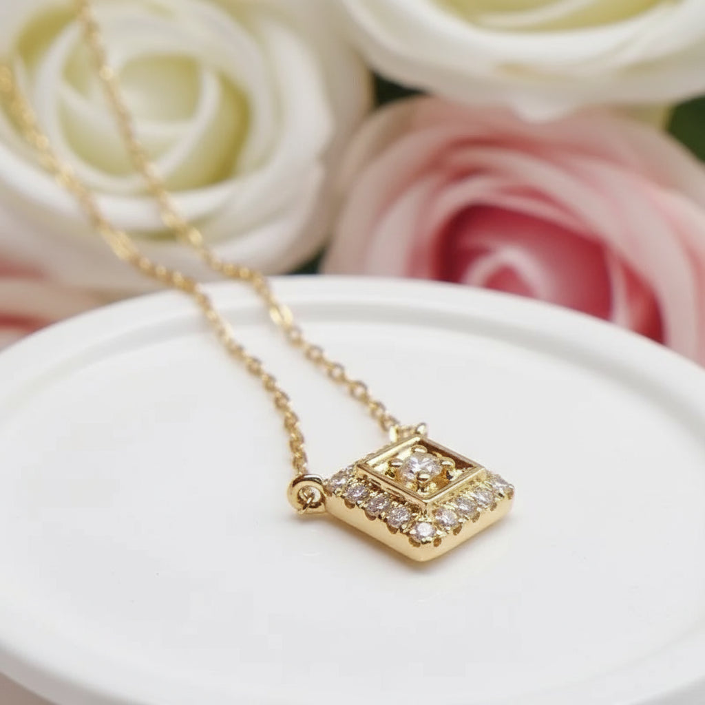 Solid 18k Yellow Gold Natural Diamond Pendant Necklace-Black Diamonds New York