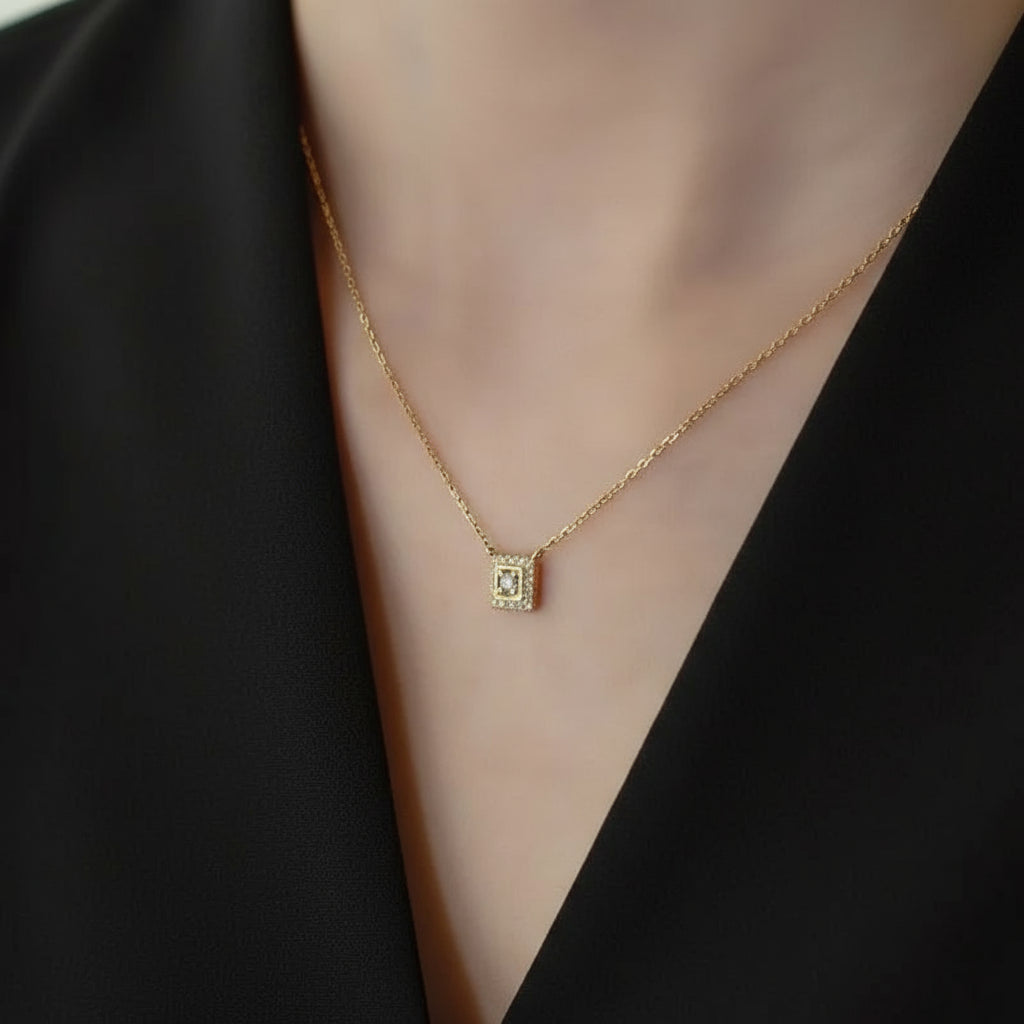 Solid 18k Yellow Gold Natural Diamond Pendant Necklace-Black Diamonds New York