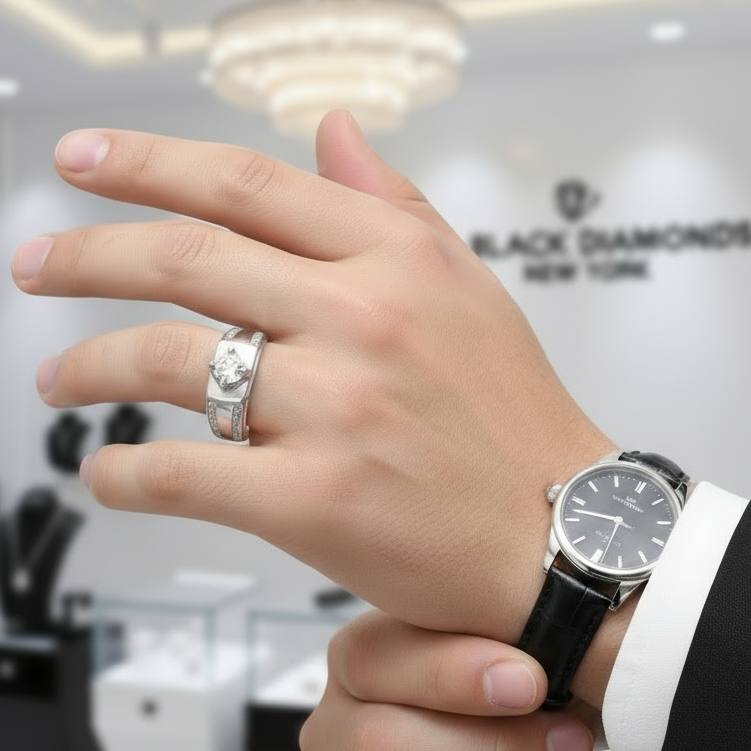 Round Diamond Men's Wedding Ring-Black Diamonds New York