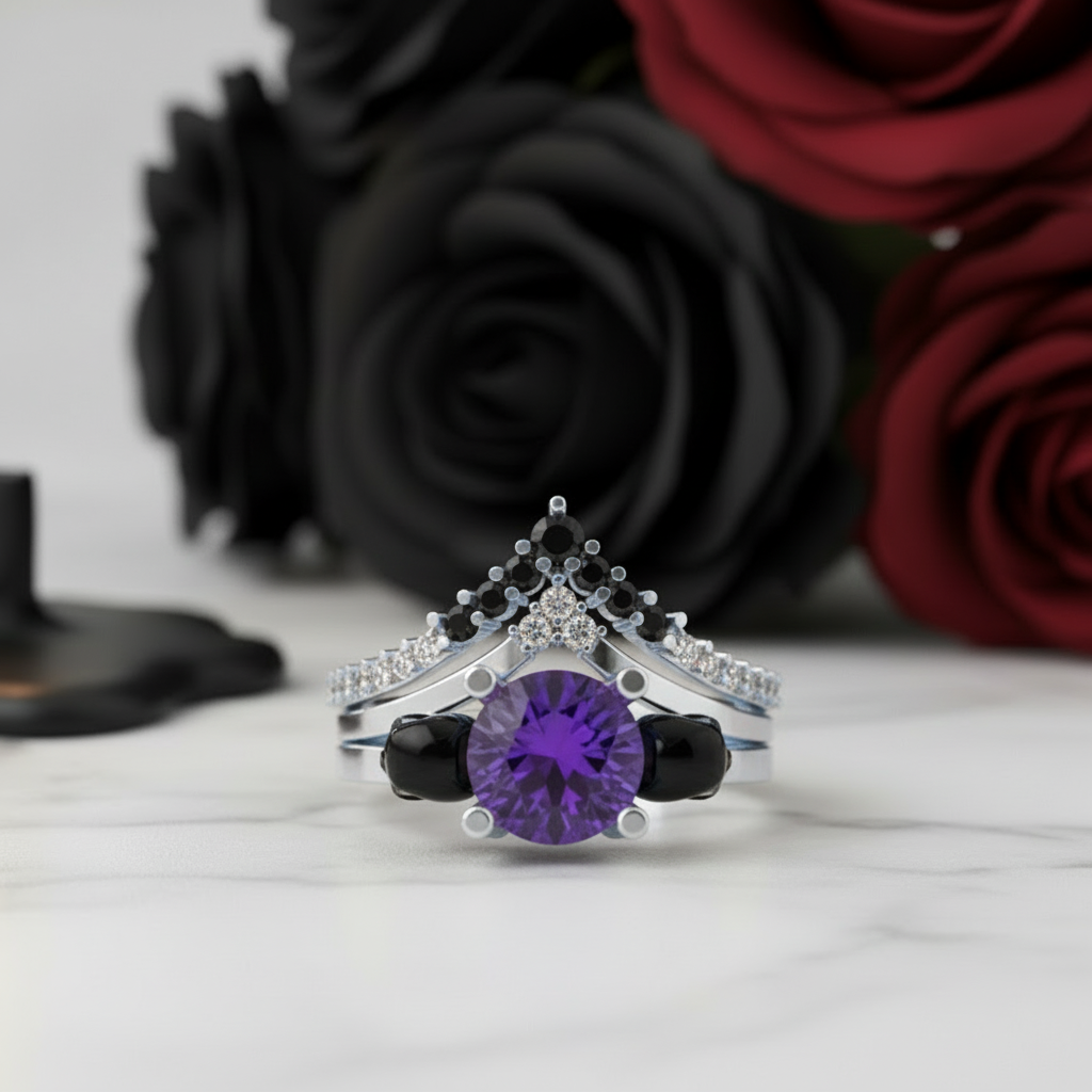 Soulmate- 1ct Violet Round Cut Created Diamond Gothic Ring-Black Diamonds New York