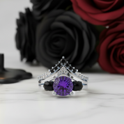 Soulmate- 1ct Violet Round Cut Created Diamond Gothic Ring-Black Diamonds New York
