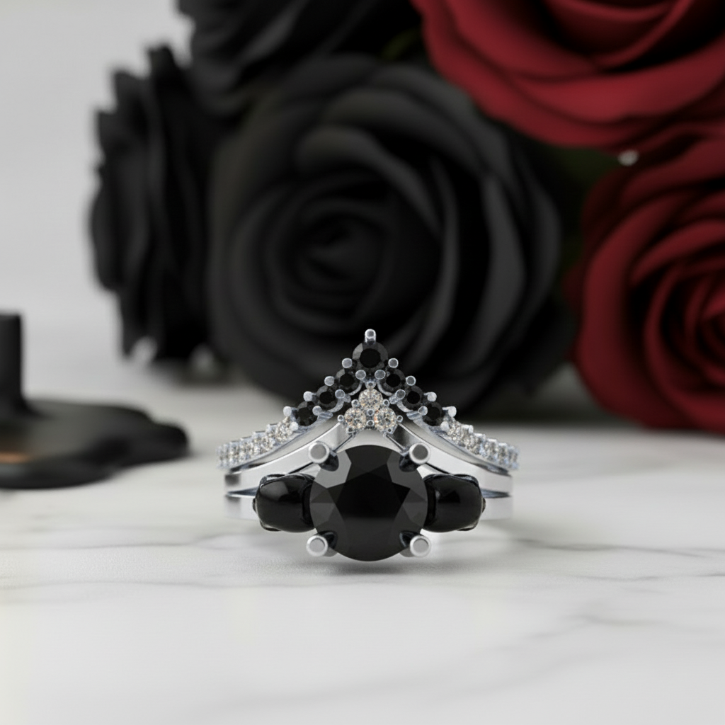 Soulmate- 1ct Violet Round Cut Created Diamond Option Gothic Ring-Black Diamonds New York